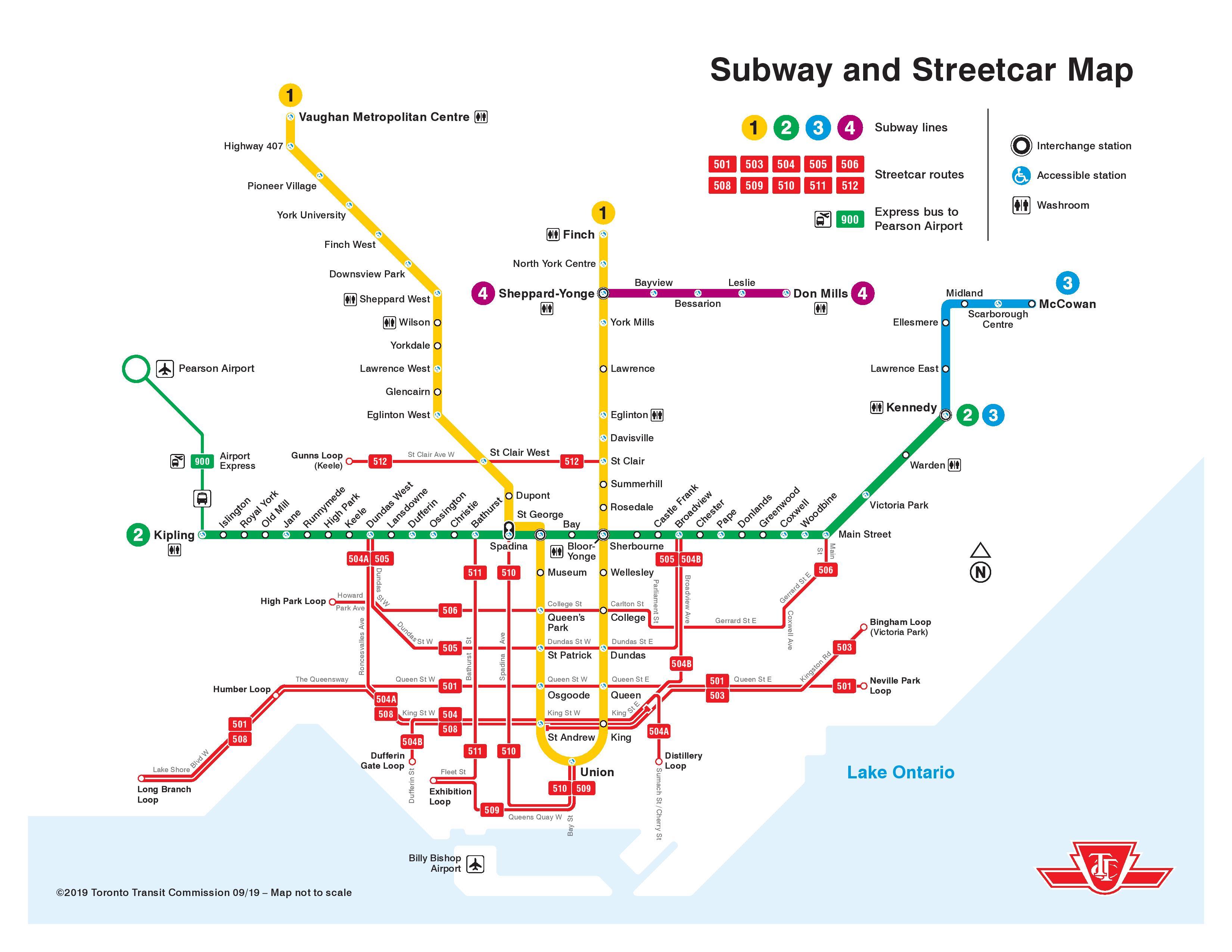 Map of Toronto metro metro lines and metro stations of Toronto