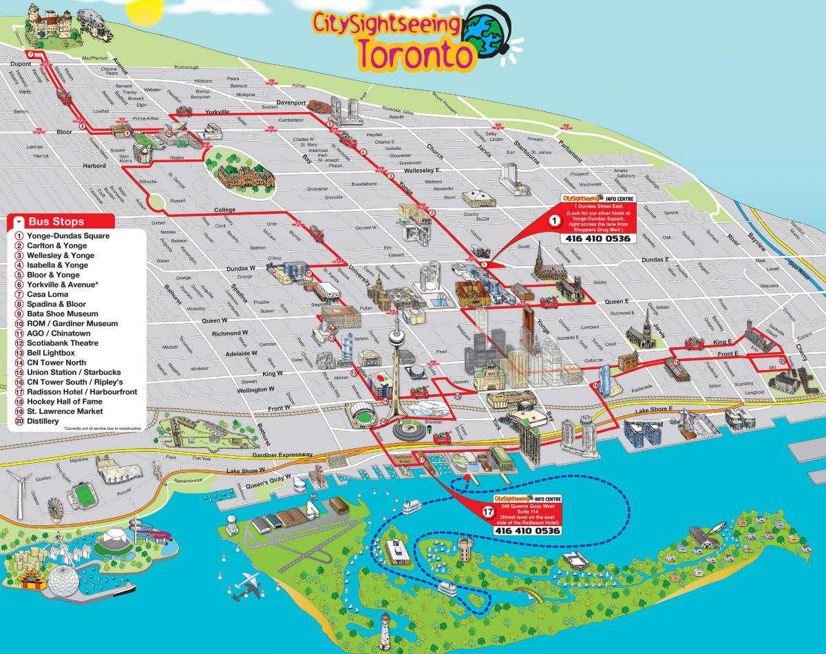 Toronto Hop On Hop Off bus tours map