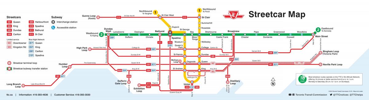 Toronto tram stations map